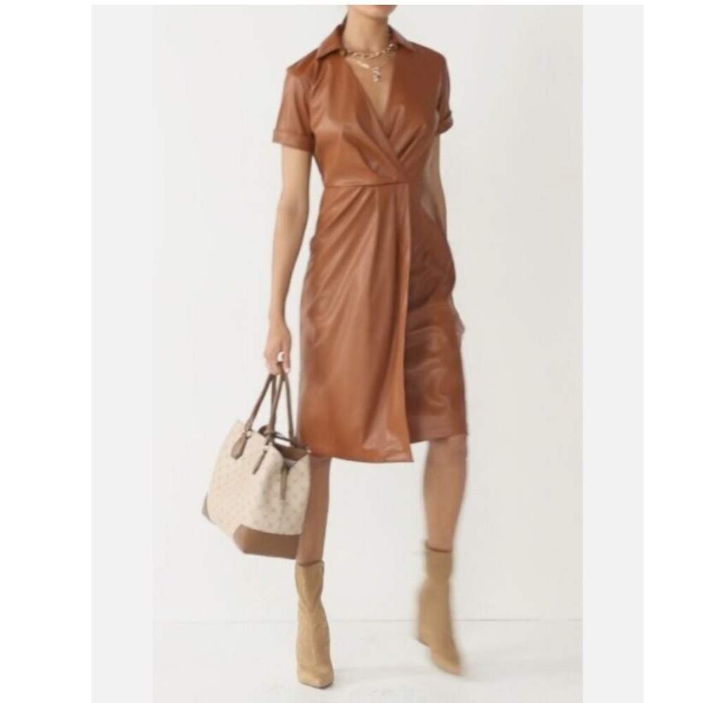 Nine West faux leather collared dress